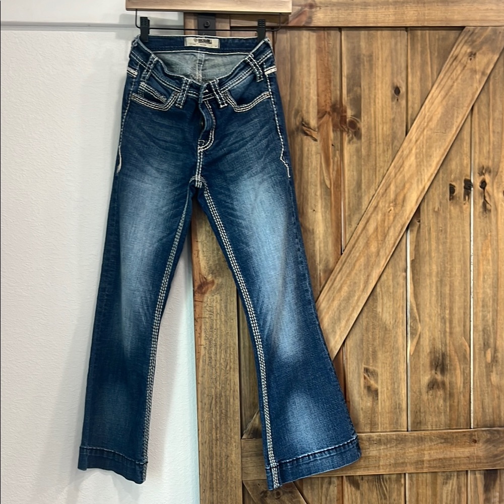 Rock & Roll Cowgirl Blue Flare Wide Leg Jeans